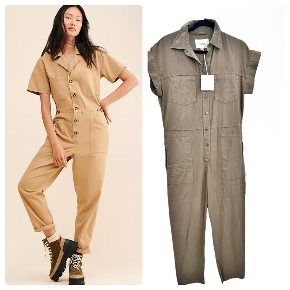 Pistola One Piece Jumpsuit Straight Leg Short Sleeve Tan Women's Size S NWT